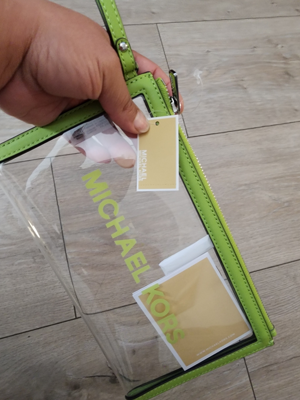 Michael Kors Clear Wristlet with Lime Green Trim